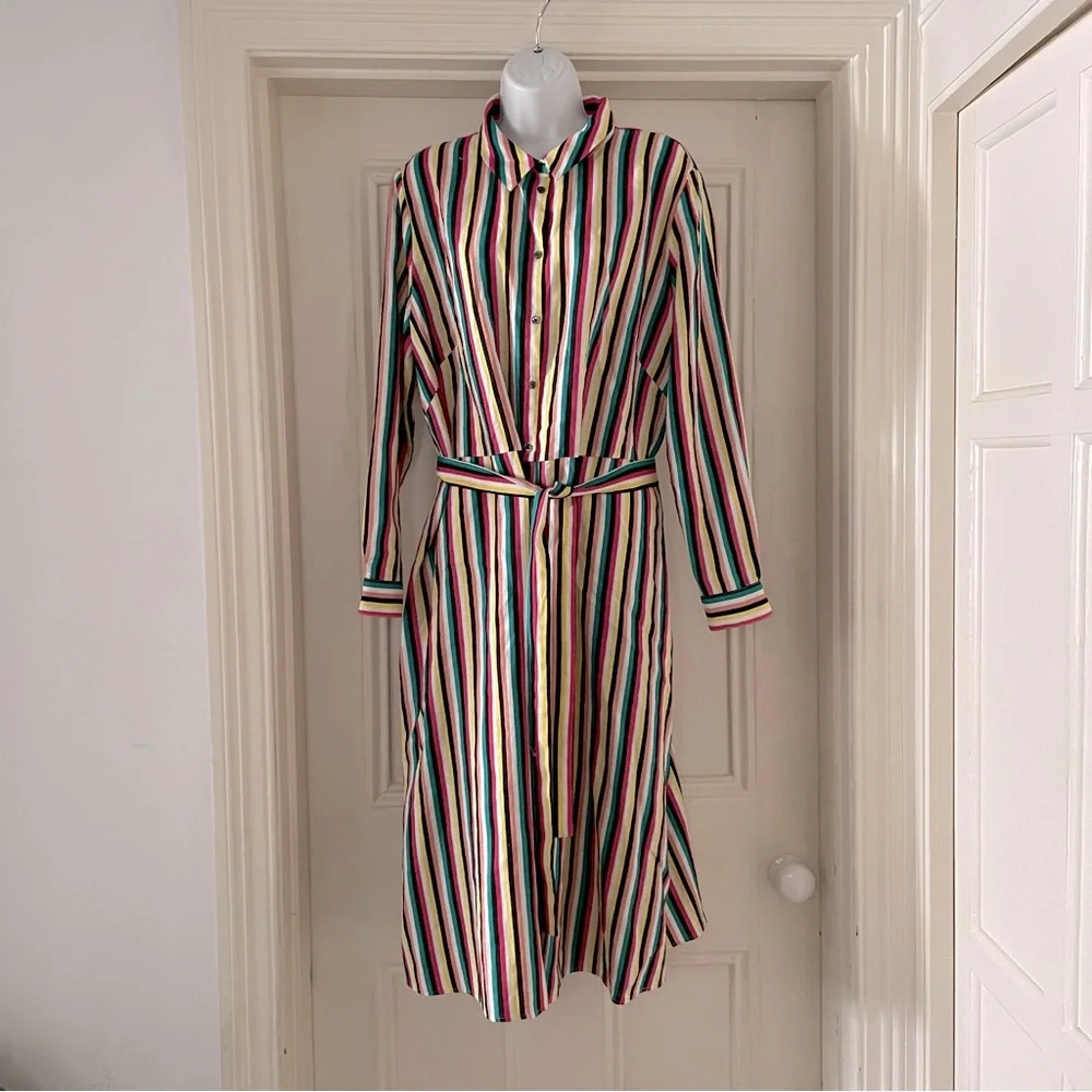 Pure Collection Laundered Linen Shirt Dress - Stripes Multicoloured - 20 - NWT - Picture 2 of 5